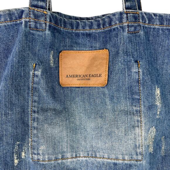 American Eagle Denim Tote Bag Distressed Logo New - Picture 15 of 16